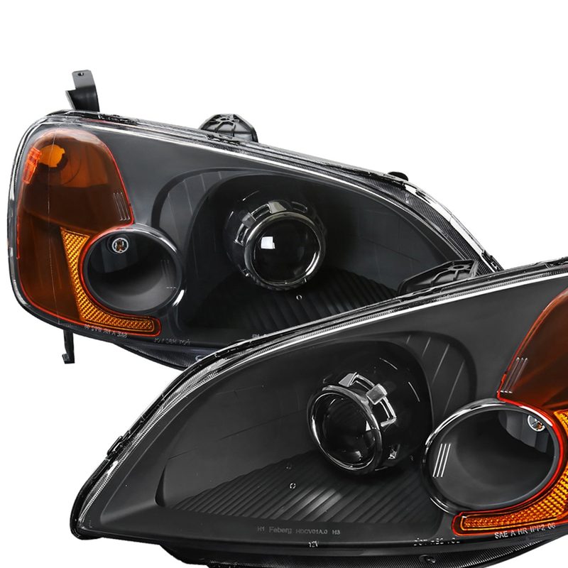 2001-2003 Honda Civic Projector Headlights w/ H1 Bulbs Matte Black/Clear Lens