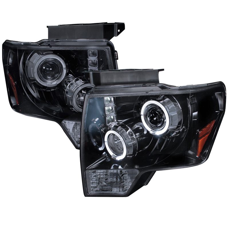 2009-2014 Ford F-150 Dual Halo Projector Headlights Glossy Black/Smoke Lens