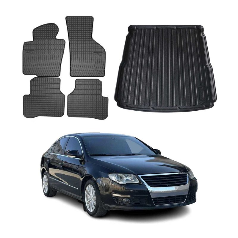 2006-2010 Volkswagen Passat B6 Floor Mats & Cargo Liner Full Set All Weather Black
