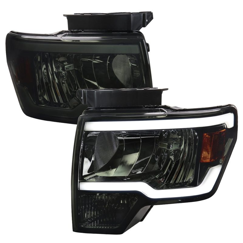 2009-2014 Ford F-150 LED Tube Factory Style Headlights Chrome/Smoke Lens