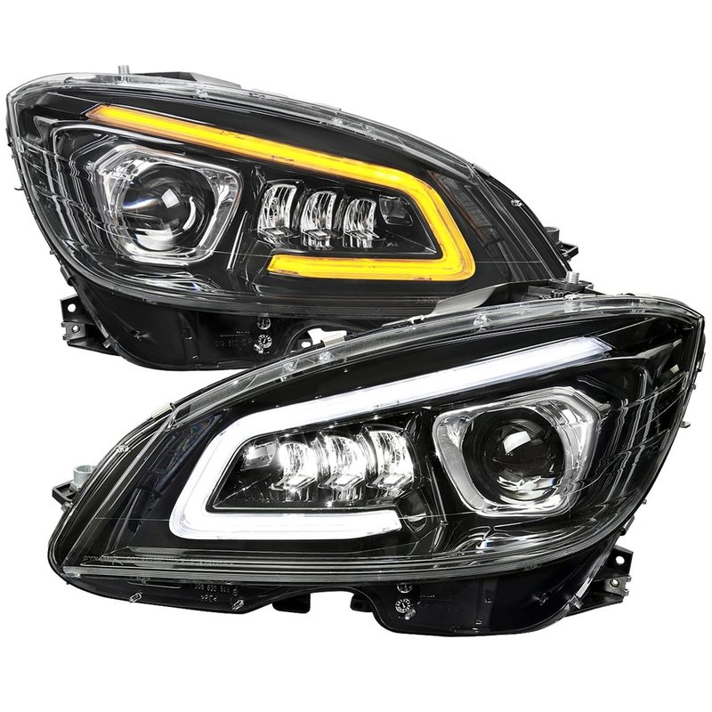2008-2011 Mercedes Benz W204 C-Class Full LED Projector Headlights Black