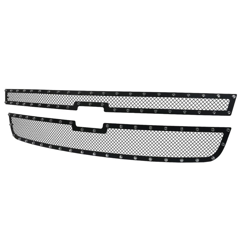 2005-2007 Chevy Silverado Rivet Style Black S.Steel 2PC Mesh Grille Insert