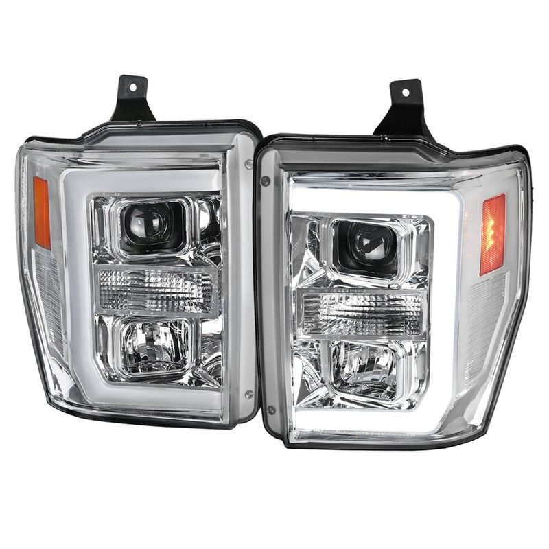 2008-2010 Ford F-250 F-350 F-450 LED C-Bar Projector Headlight Chrome/Clear