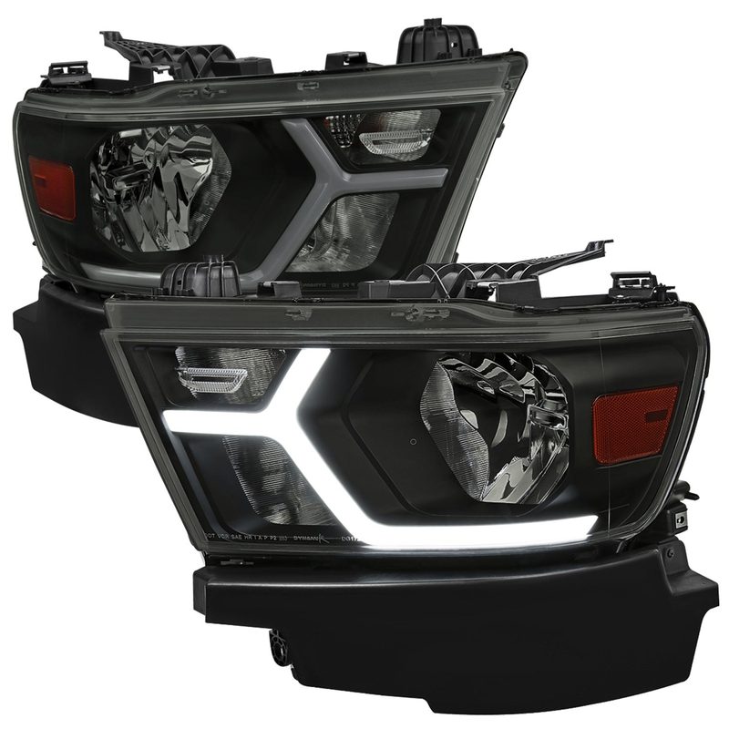 2019-2024 Dodge RAM 1500 Animated LED Bar Factory Headlights Matt Black/Smoke