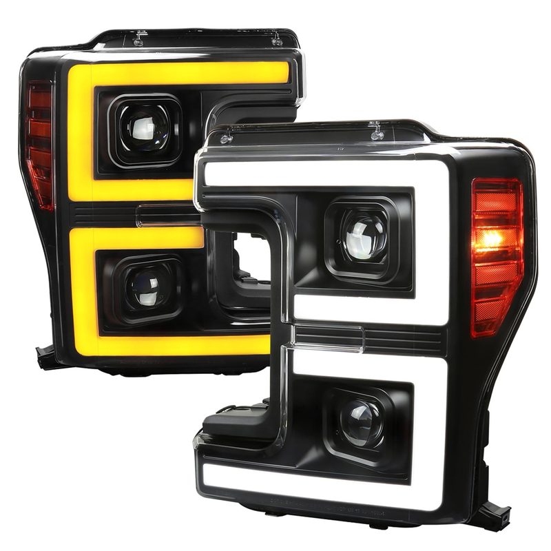 2017-2019 Ford F-250 F-350 F-450 F-550 LED C-Bar Headlights Signal Black
