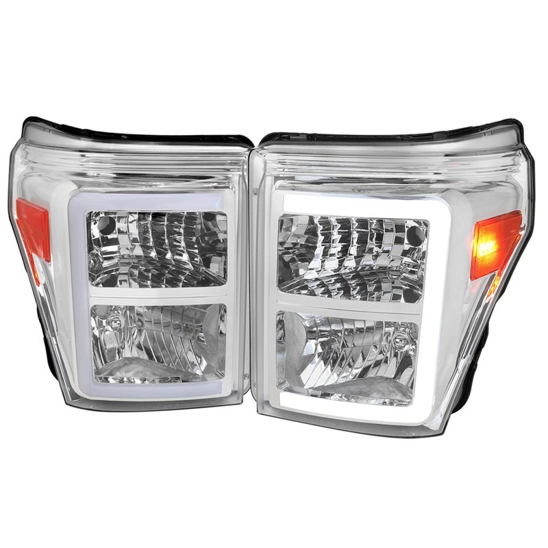 2011-2016 Ford F-250/350/450/550 Super Duty LED CBar Factory Headlights Chrome