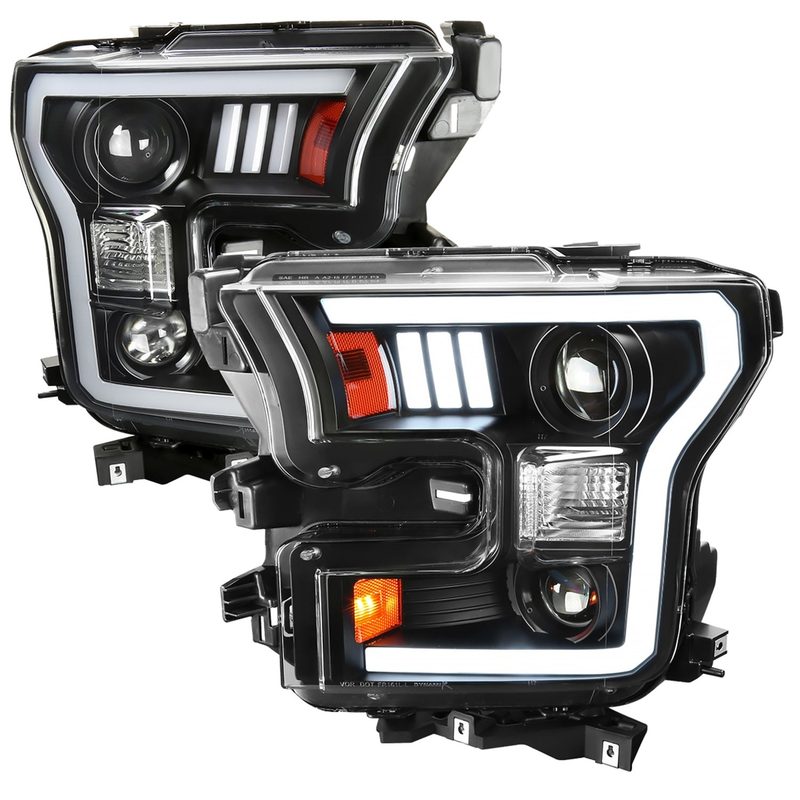 2015-2017 Ford F-150 LED Bar Projector Headlights - RS Matte Black / Clear