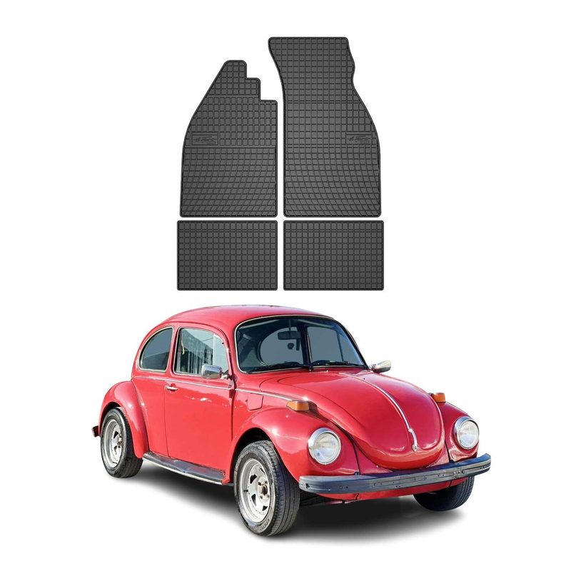 1938-2003 VW Beetle Floor Mats Liners Full Set All Weather Rubber Black