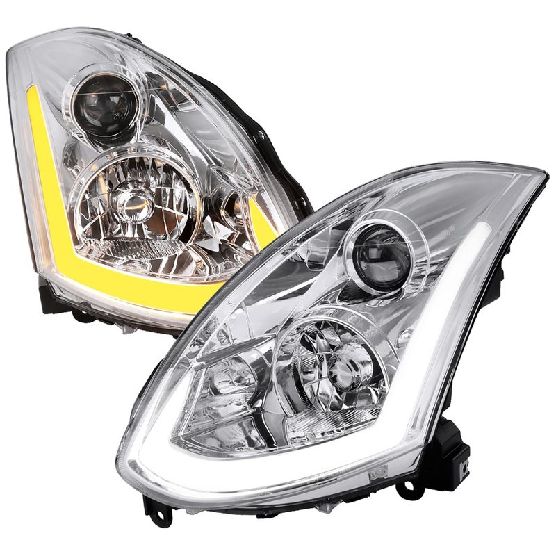 2003-2007 Infiniti G35 Coupe LED Bar Projector Headlights Turn Signals Chrome