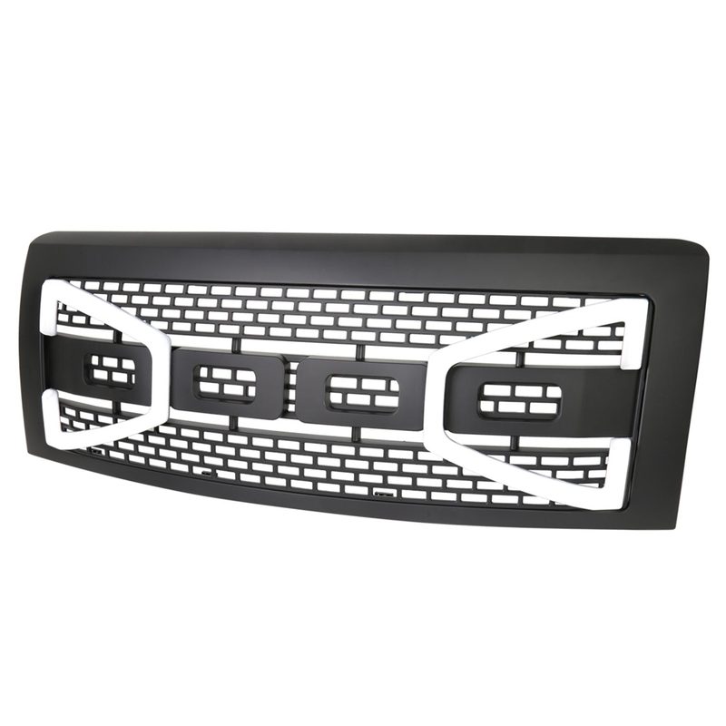 2009-2014 Ford F-150 Black Raptor Style Mesh Grille with LED Light Bar