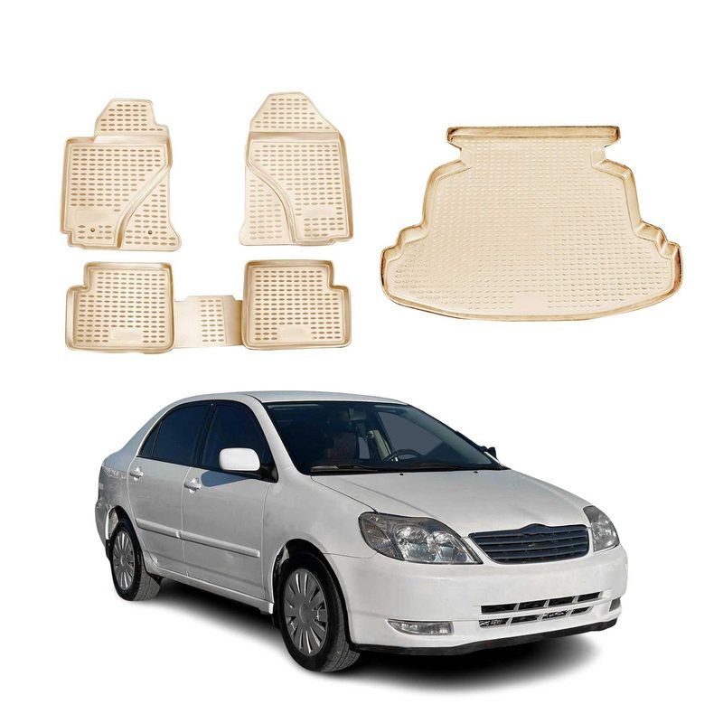 2003-2008 Toyota Corolla Floor Mats & Cargo Liner Full Set All Weather Beige