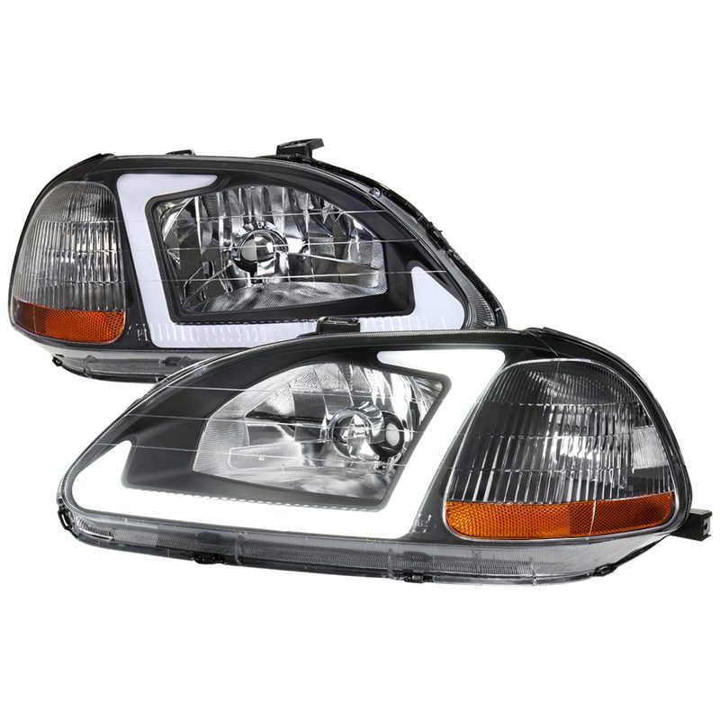1996-1998 Honda Civic Coupe/Sedan LED Bar Factory Headlights Matt Black