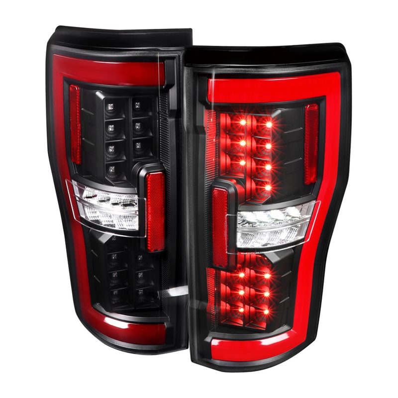 2017-2019 Ford F-250/350/450/550 Red LED Bar Tail Lights Matt Black/Clear