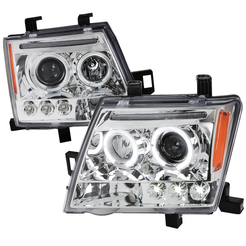 2005-2015 Nissan Xterra Dual Halo Projector Headlights Chrome/Clear Lens