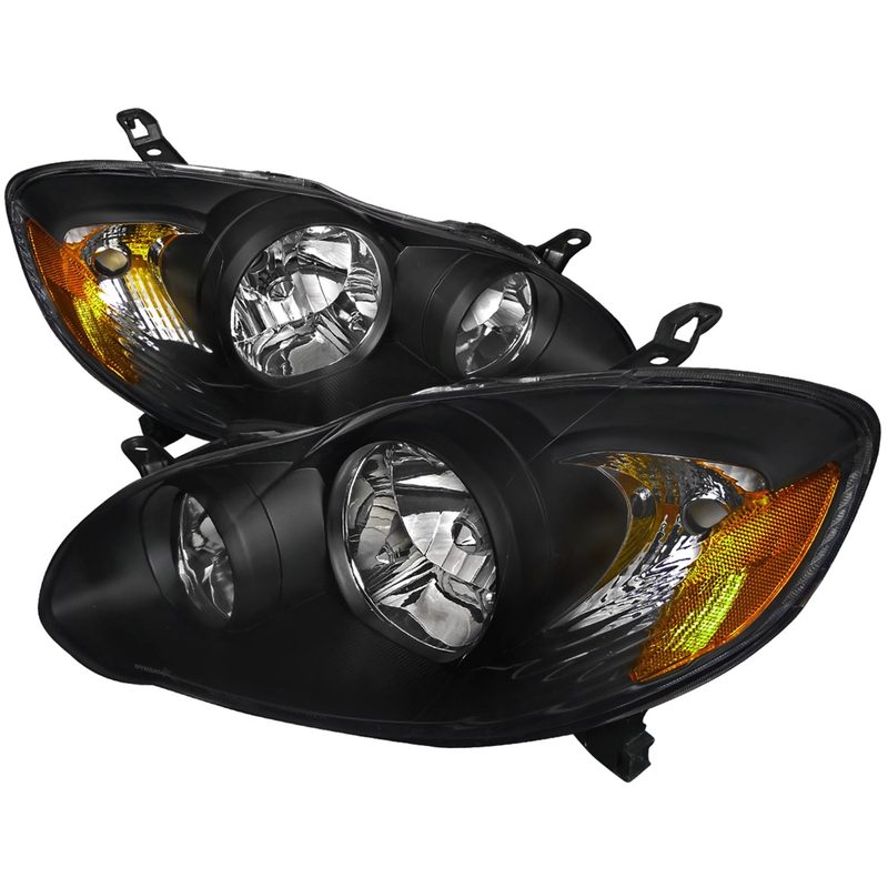 2003-2008 Toyota Corolla Factory Style Headlights Matte Black/Clear Lens