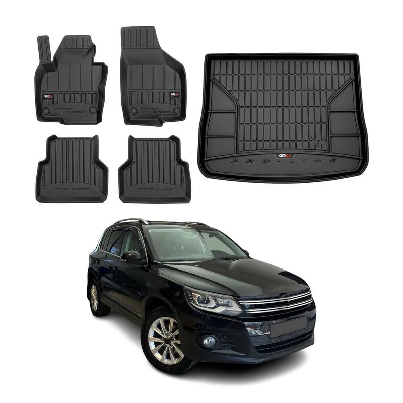 2009-2017 VW Tiguan Premium Floor Mats & Cargo Liner Full Set All Weather Heavy Duty Black