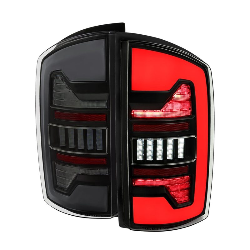 2007-2009 Dodge RAM 1500/2500/3500 White LED Bar Tail Lights Matte Black/Smoke