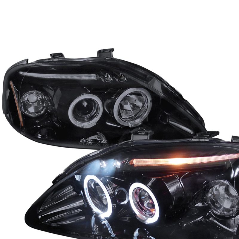 1999-2000 Honda Civic Dual Halo Projector Headlights Glossy Black/Smoke Lens
