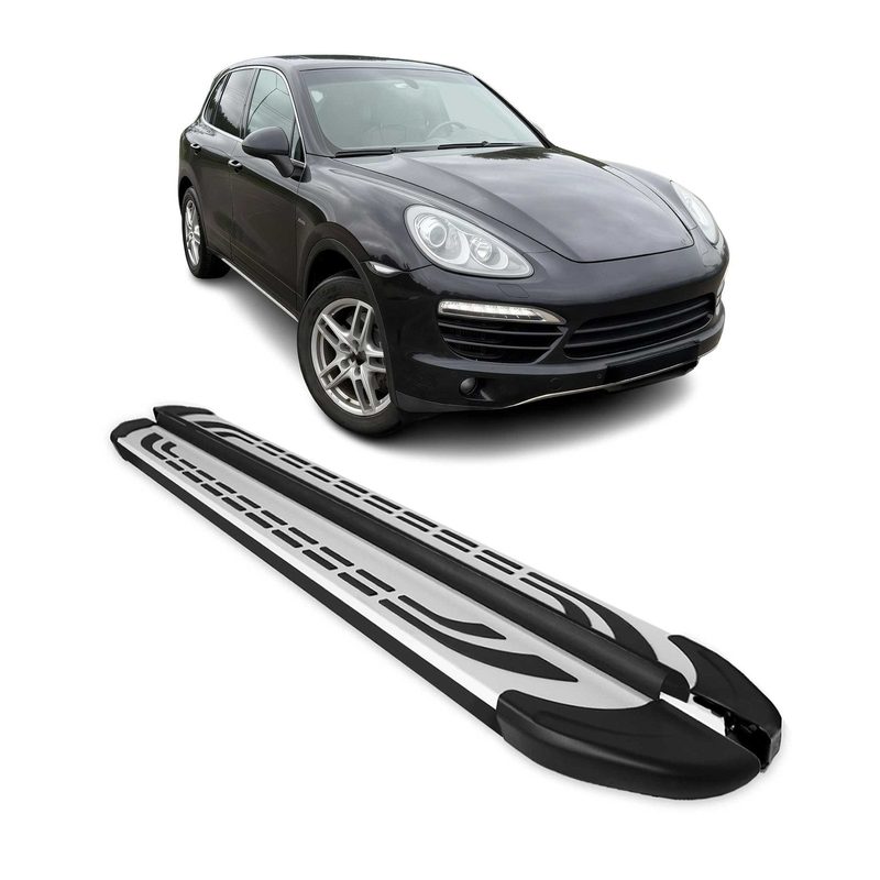 2011-2018 Porsche Cayenne Running Boards Side Steps Silver & Black