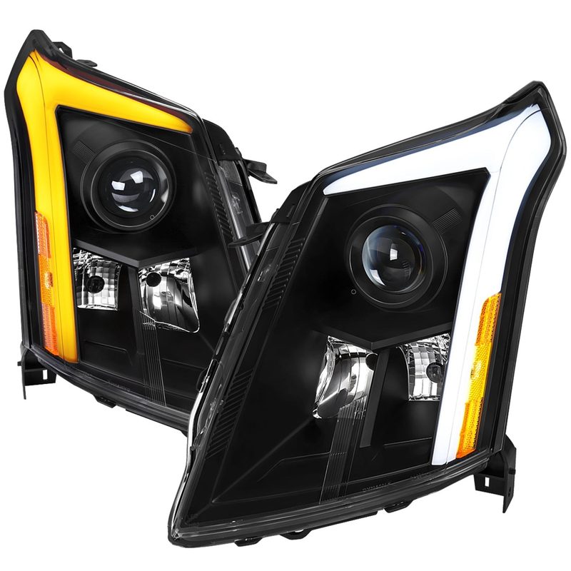2010-2016 Cadillac SRX Projector Headlights Turn Signal LED Bar Black
