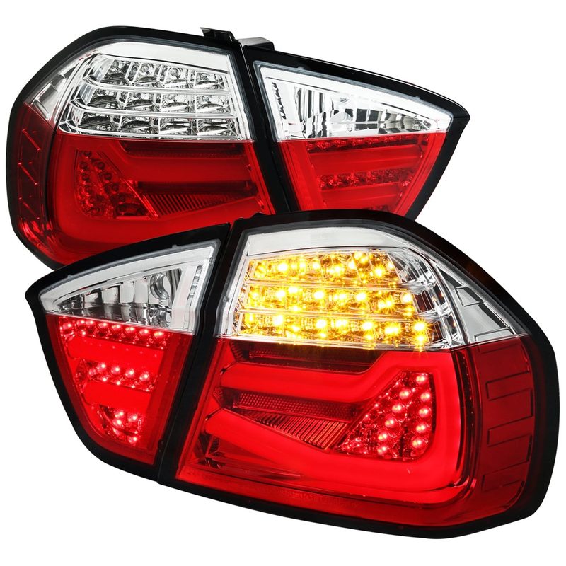 2006-2008 BMW E90 3 Series Sedan LED Tail Lights Chrome/Red Clear Lens