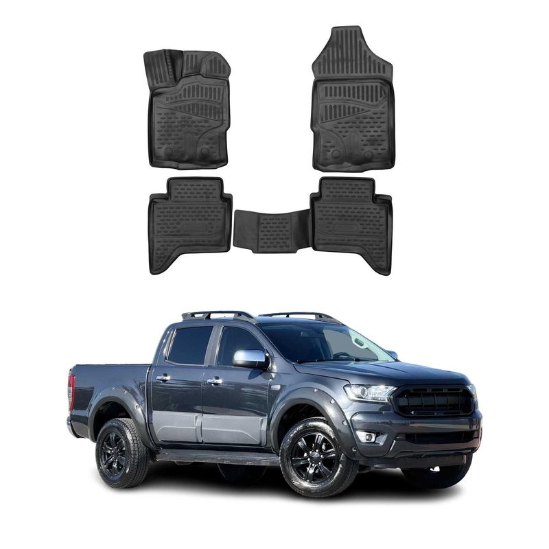 2019-2023 Ford Ranger SuperCrew Floor Mats Liners Full Set All Weather Black
