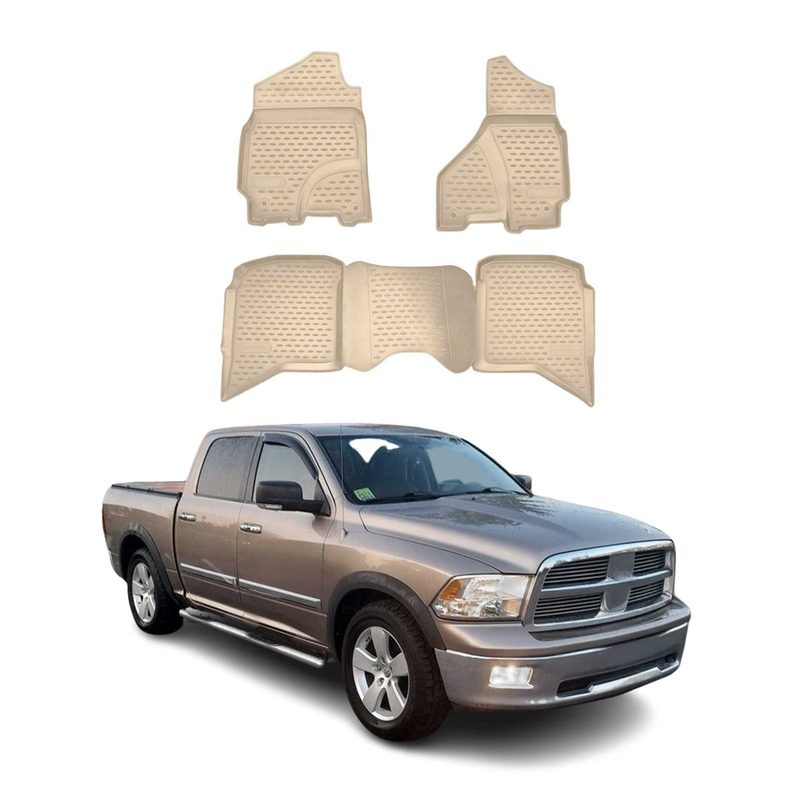2009-2018 RAM 1500 Crew Cab Floor Mats Liners Full Set All Weather Beige