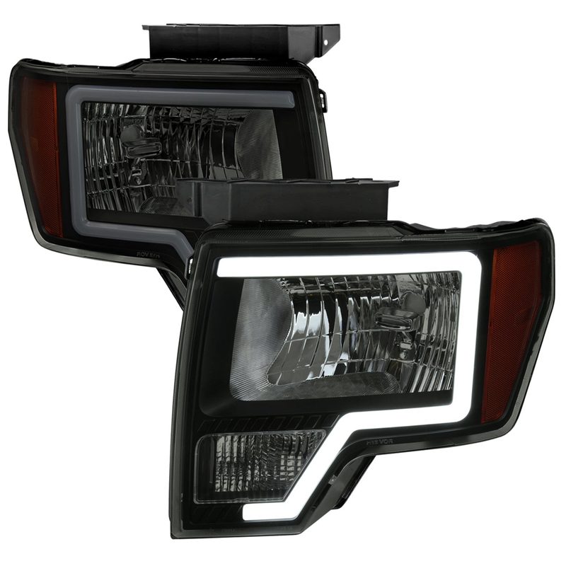 2009-2014 Ford F-150 LED Bar Factory Headlights Amber Reflectors Black/Smoke