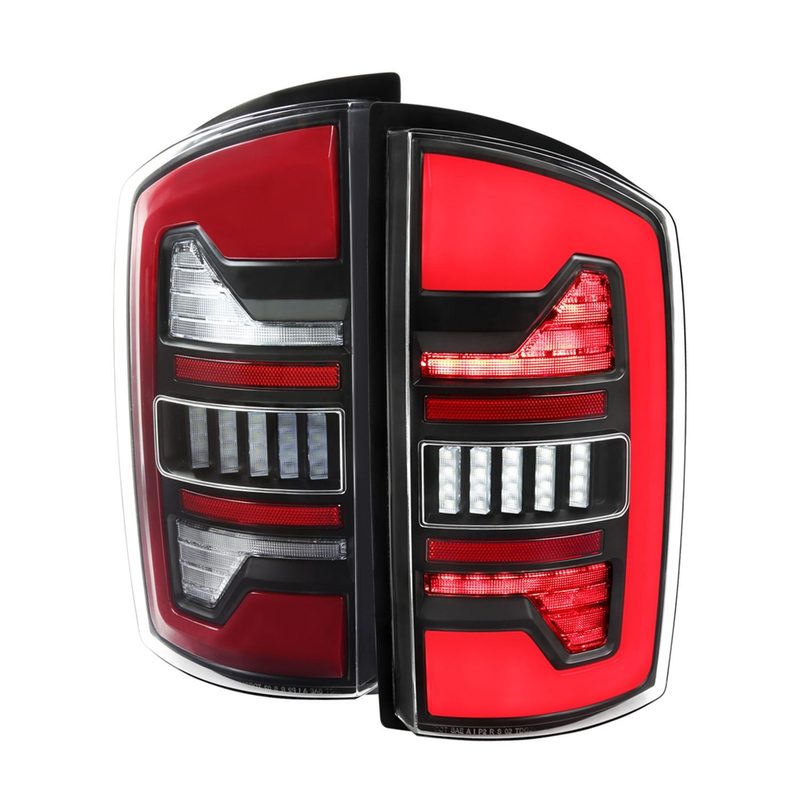 2002-2006 Dodge RAM 1500/2500/3500 Red LED Bar Tail Lights Matte Black/Clear