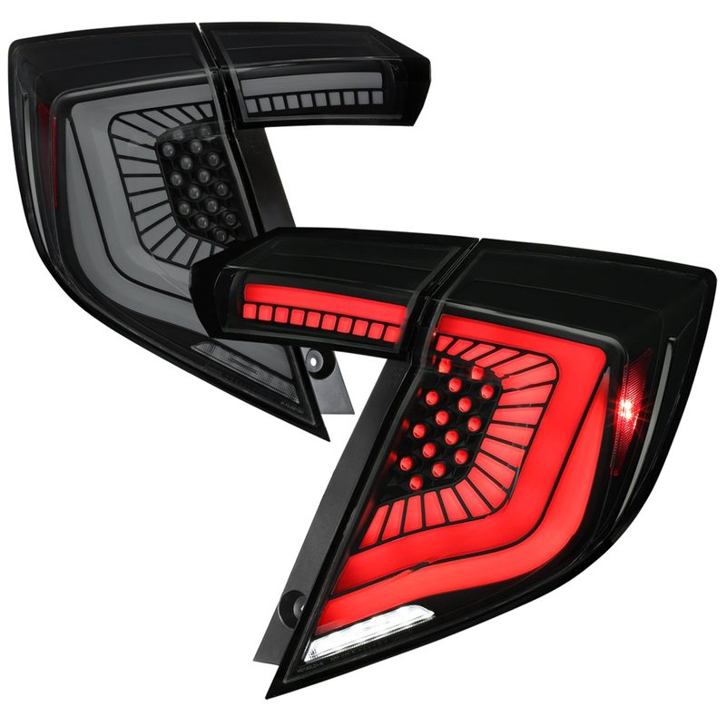 2017-2021 Honda Civic Hatchback Turn Signal LED Tail Lights Black/Smoke