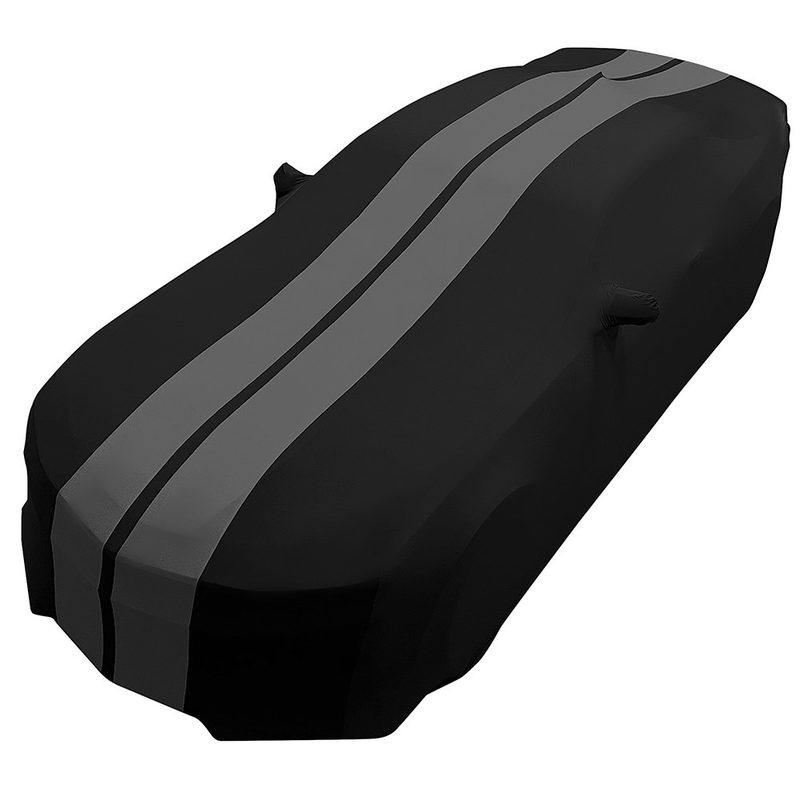 2010-2024 Camaro Ultraguard Stretch Satin Indoor Car Cover : Sport Series - Black with Gray Stripes