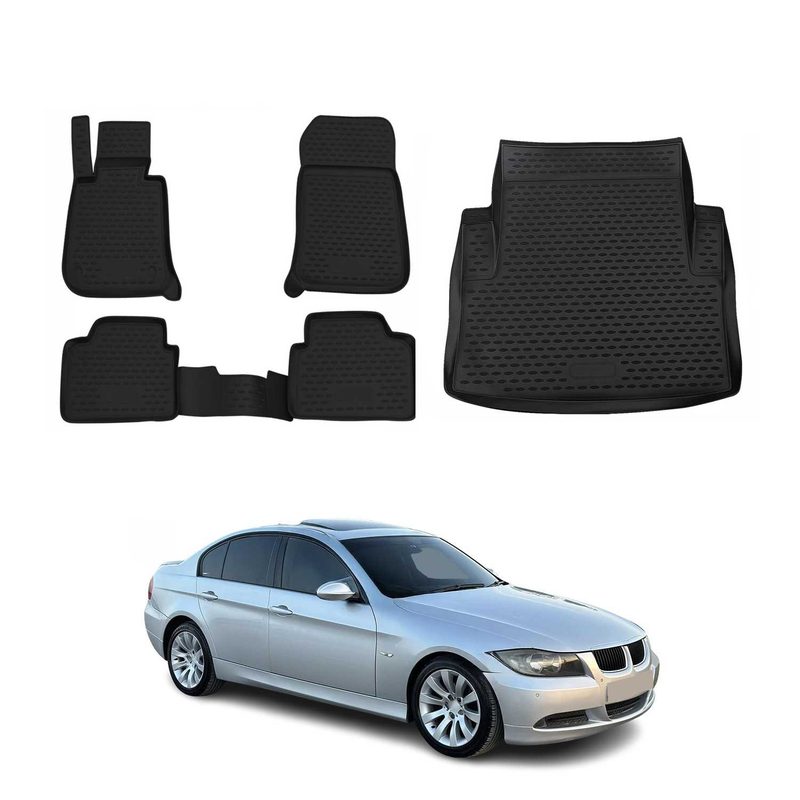 2004-2011 BMW 3 Series E90 Sedan Floor Mats & Cargo Liner Full Set All Weather Black