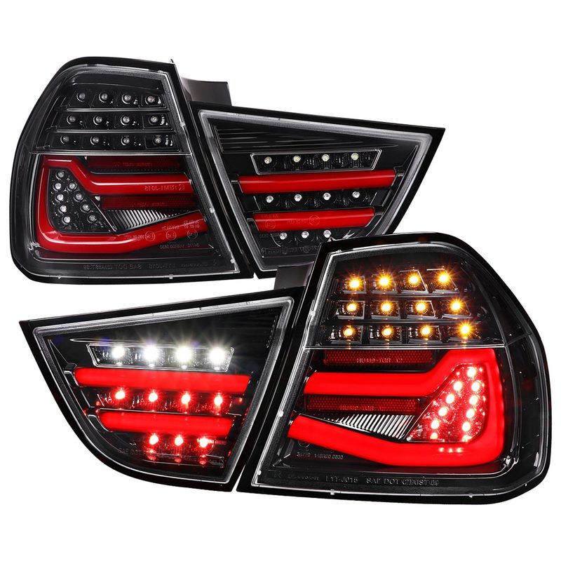 2009-2011 BMW E90 3-Series 4Dr Sedan Red LED Tail Light Jet Black/Clear Lens