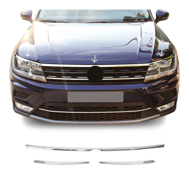 2018-2024 VW Tiguan Fog Light Headlight Lamp Surround Trim Silver 3 Pcs