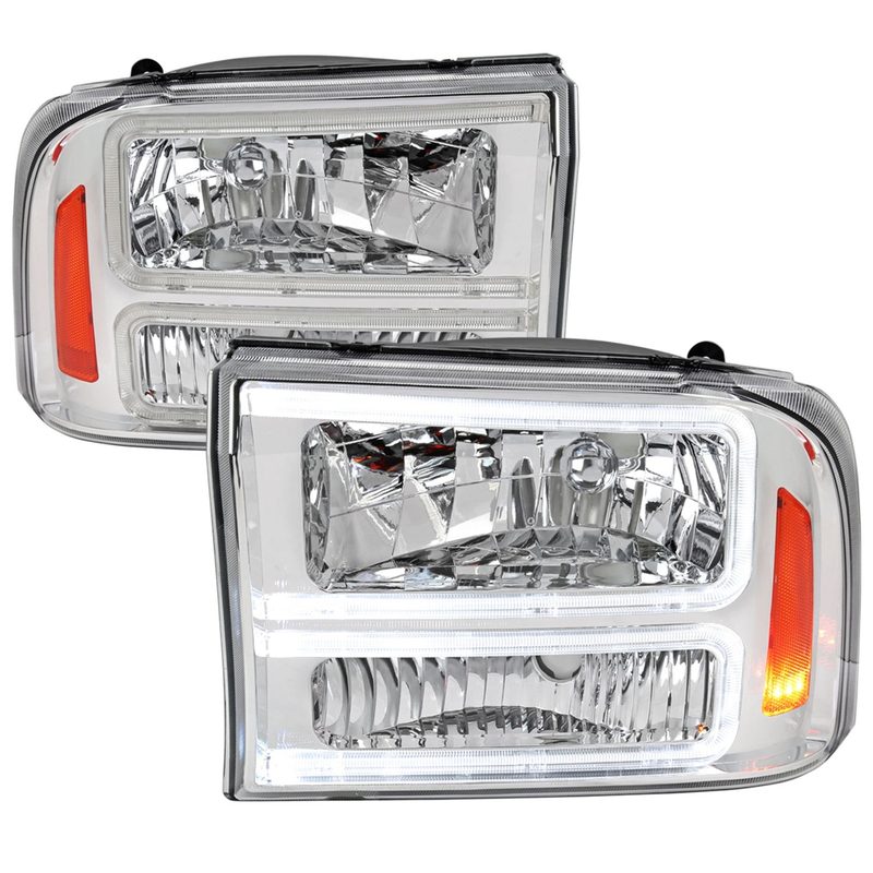 1999-2004 Ford F-250/350/450/550/Excursion Headlights Dual LED C-Bar Chrome