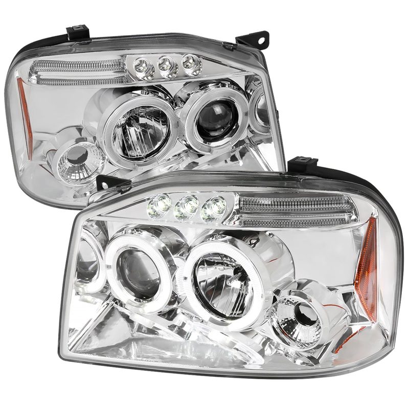 2001-2004 Nissan Frontier Dual Halo Projector Headlights Chrome/Clear Lens