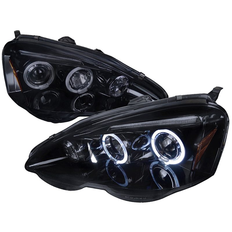 2002-2004 Acura RSX Dual Halo Projector Headlights Glossy Black/Smoke Lens