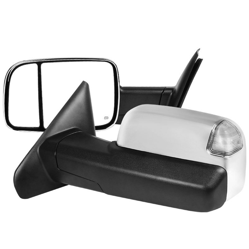 2002-2009 Dodge RAM Heated & Manual Fold Chrome Towing Mirrors Turn Signal