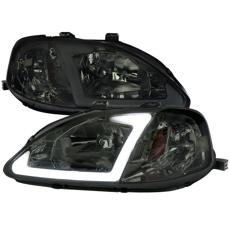 1999-2000 Honda Civic Coupe/SD LED Bar Factory Style Headlights Chrome/Smoke