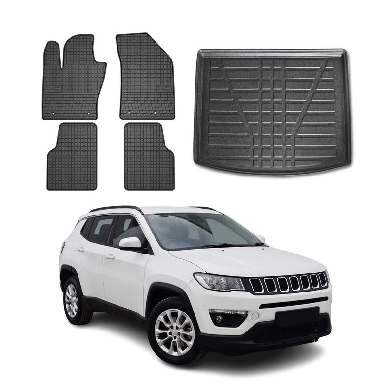 2017-2026 Jeep Compass 2.gen Floor Mats & Cargo Liner Upper Full Set All Weather Black