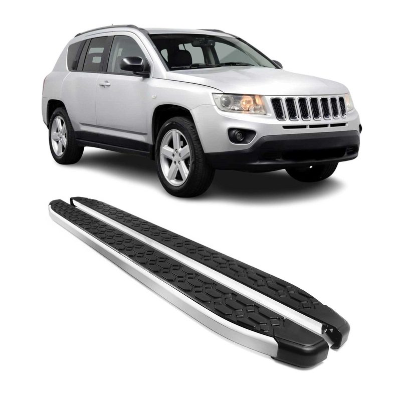 2011-2016 Jeep Compass Running Boards Side Steps Silver & Black