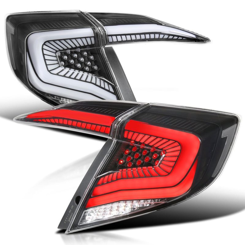 2016-2021 Honda Civic Sedan LED Tail Lights Signal Lamps Matt Black/Clear Lens