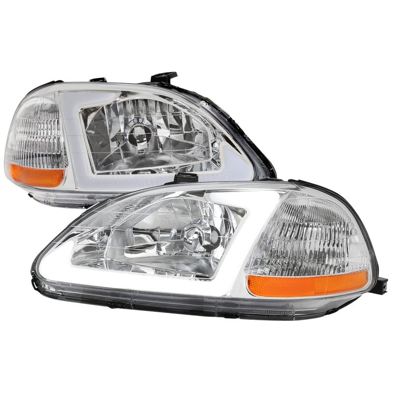 1996-1998 Honda Civic Coupe/Sedan LED Bar Factory Headlights Chrome/Clear