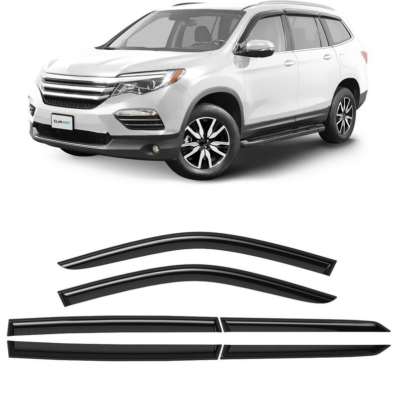 Clim Art Wind Deflectors for Honda Pilot 2016-2022 Tape-On Dark Smoke 6Pcs