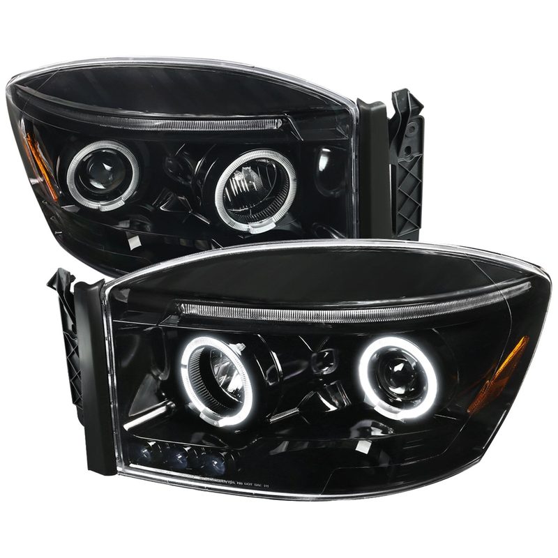 2006-2008 Dodge RAM 1500/ 06-2009 RAM 2500 3500 Dual Halo Headlights Jet Black