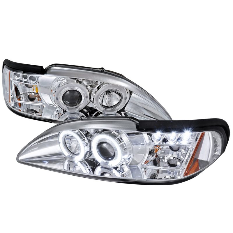 1994-1998 Ford Mustang Dual Halo Projector Headlights Chrome/Clear Lens