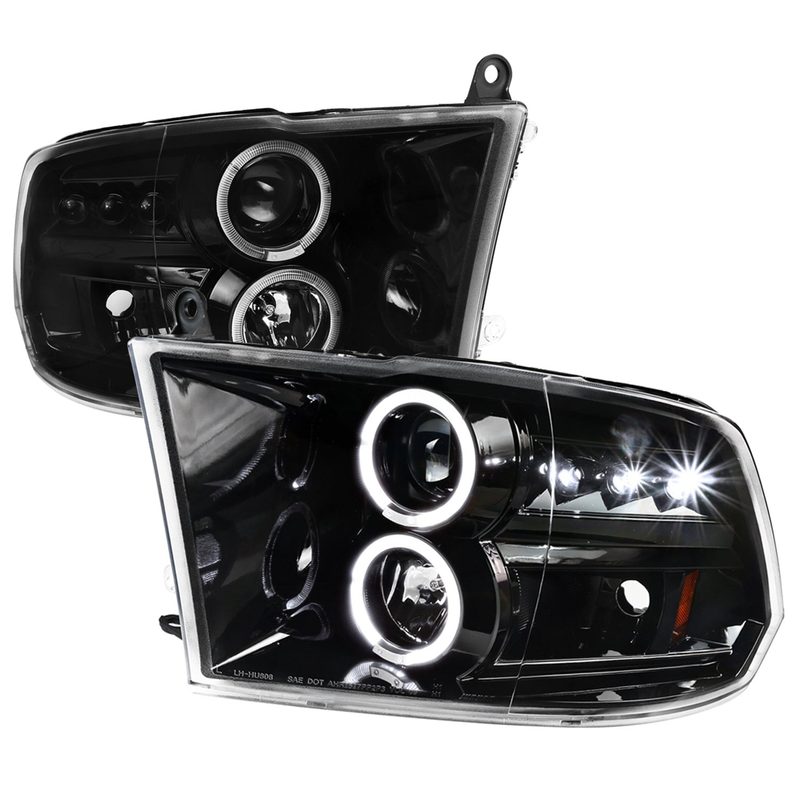 2009-2018 Dodge RAM 1500 / RAM 2500 3500 Dual Halo Headlights Jet Black