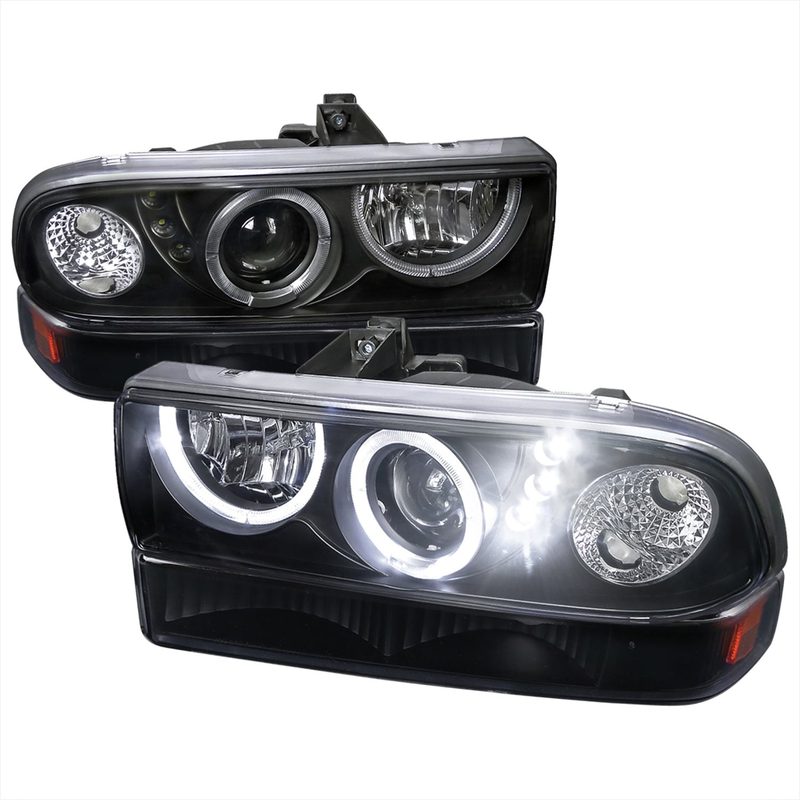 1998-2004 Chevy S10 Blazer Dual Halo Projector Headlights Bumper Lights Black