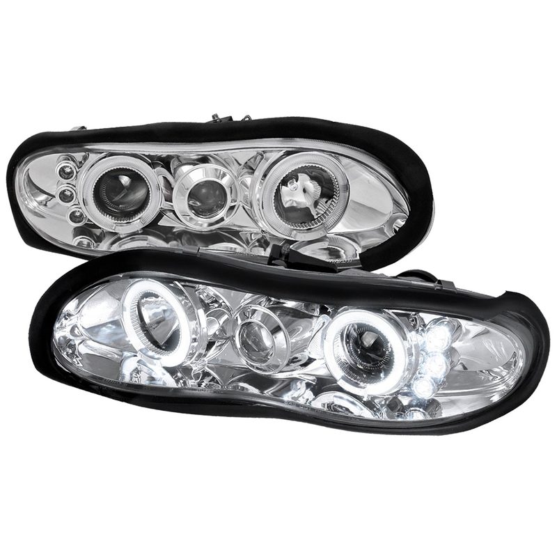 1998-2002 Chevy Camaro Dual Halo Projector Headlights Chrome/Clear Lens