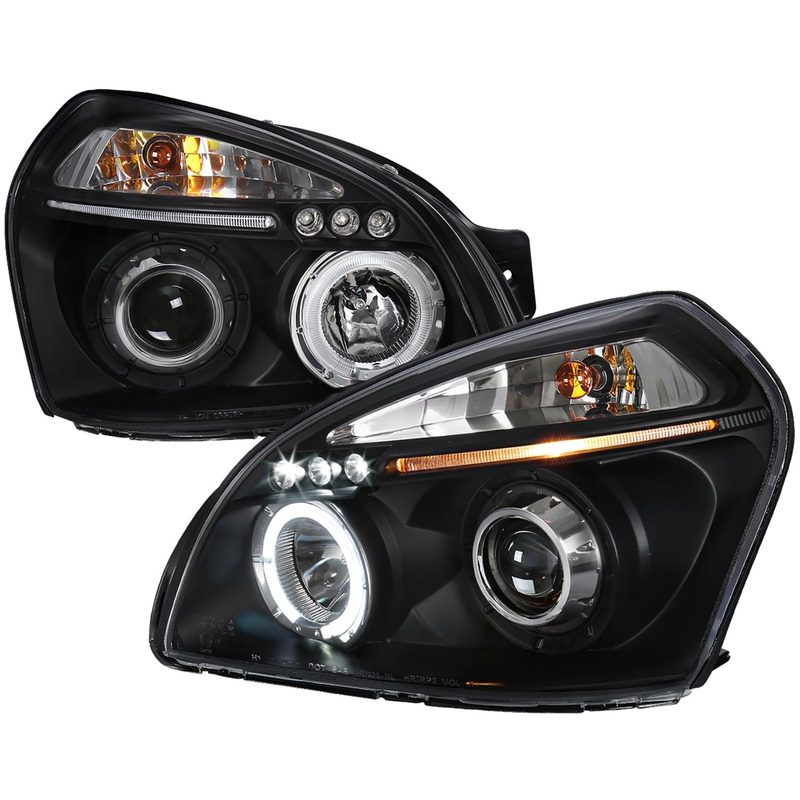 2005-2009 Hyundai Tucson Single Halo Projector Headlights Matte Black/Clear